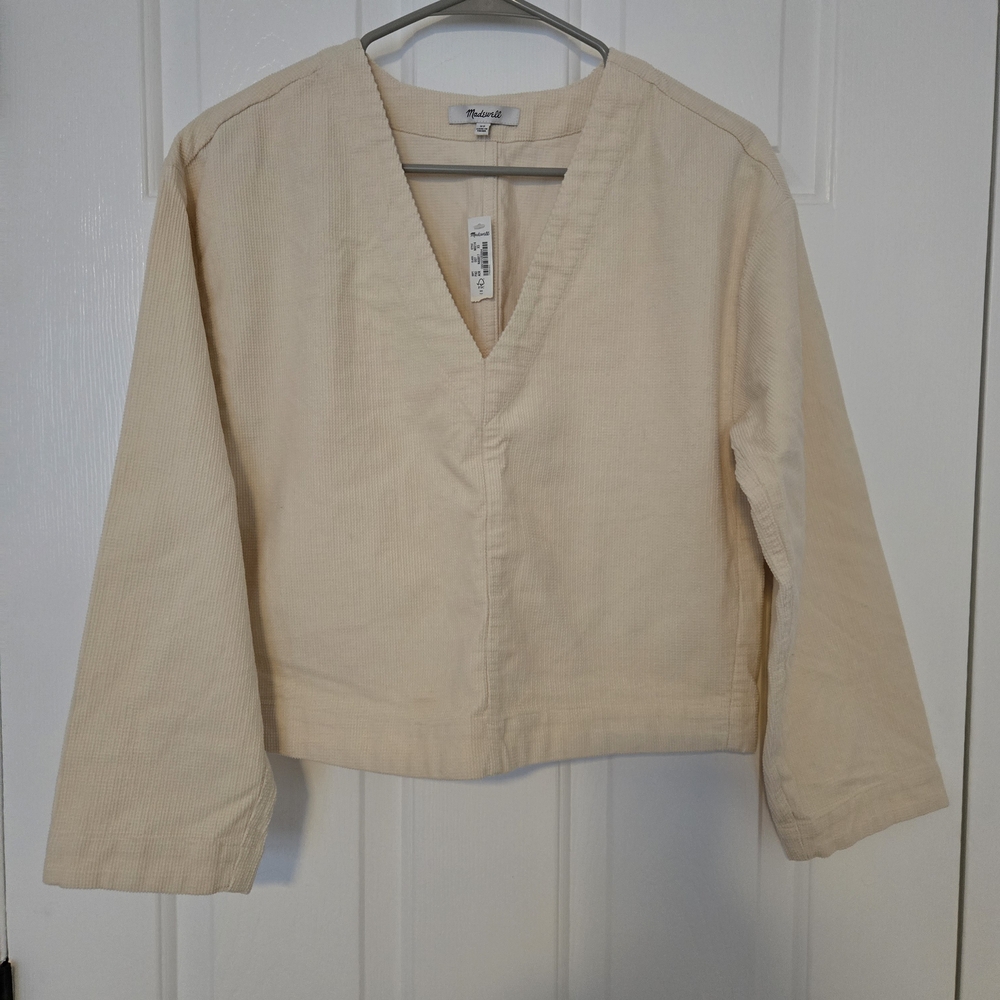 Madewell Cream V-Neck Corduroy Top